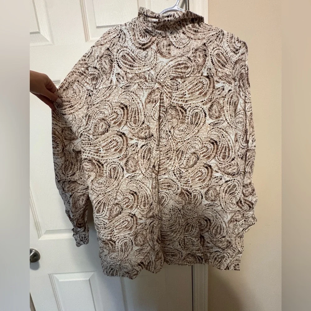 New Directions Abstract Print Shirt - Brown and Cream - Picture 4 of 5